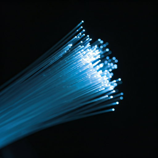 Glasfaserkabel mit blau leuchtenden Datenpulsen